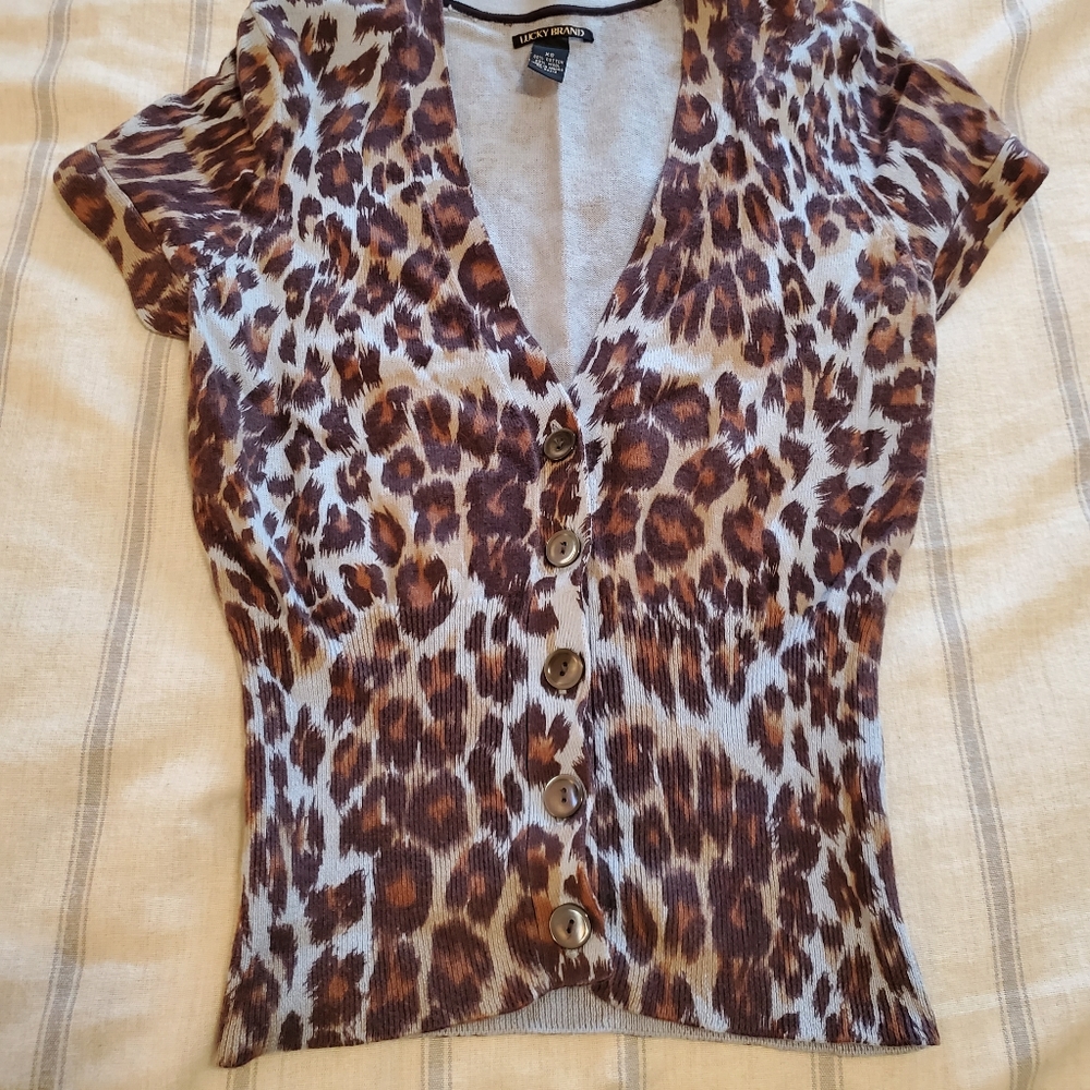 NWOT Lucky Brand leopard print short sleeve retro cardigan